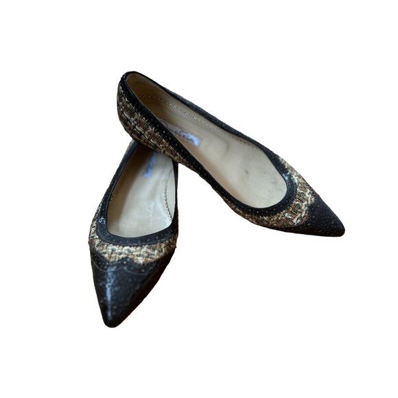 Oscar de la Renta Shoes Hills Flats Tweed leather brown Made in Italy  7.5 - Picture 3 of 9